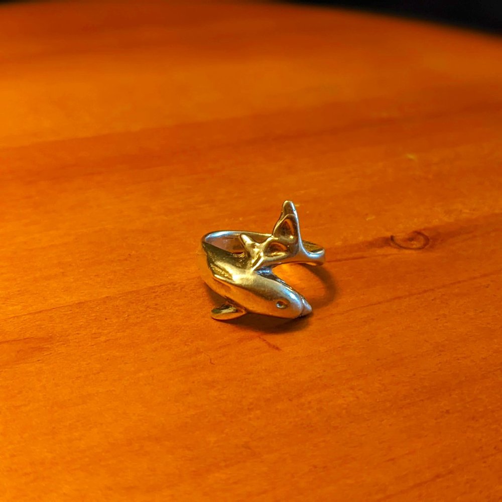 HANDMADE IN MEXICO STERLING SILVER DOLPHIN WRAP RING SIZE 7.5